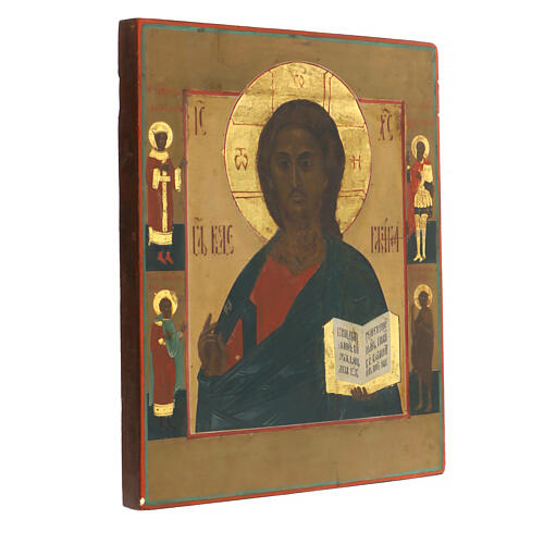Icône russe ancienne Christ Pantocrator XIXe siècle 31x22 cm 3