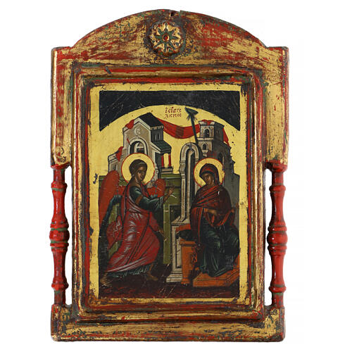 Ancient Greek icon of the Annonciation, 19th century, 12x9 in 1