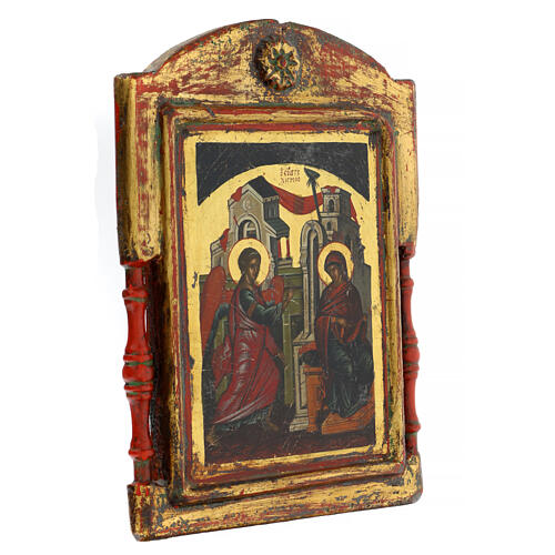 Icona antica Annunciazione Greca XIX sec 30x22 cm 3