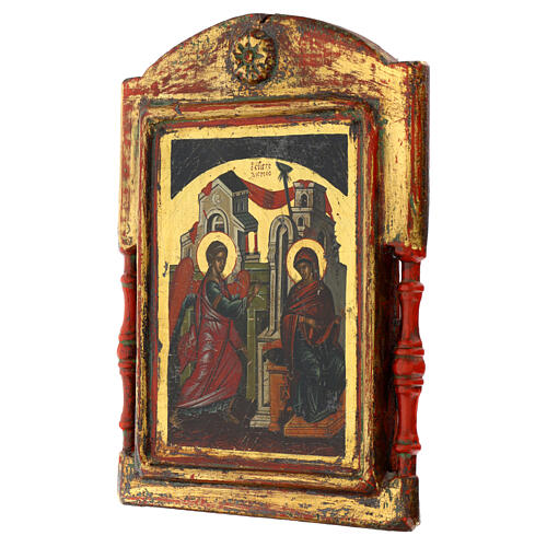 Ícone grego antigo Anunciação séc. XIX 30x22 cm 5