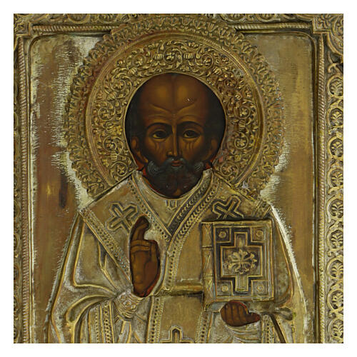 Icona russa antica San Nicola bronzo XIX sec 26,5x22 cm 2