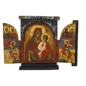 Griechische Ikone, antik – Triptychon aus dem 19. Jahrhundert – 25,5 × 19 cm