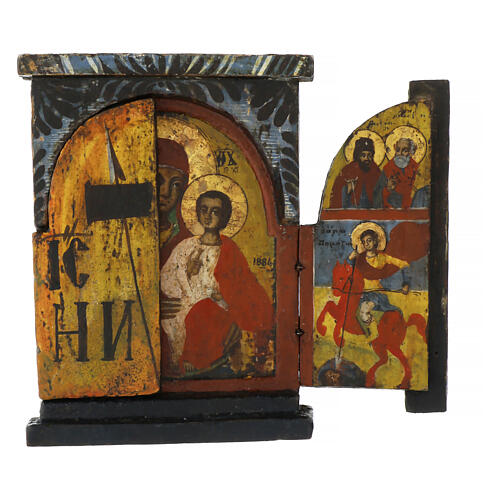 Ancient Greek icon, Triptych, 18th century, 10x7.5 in 3