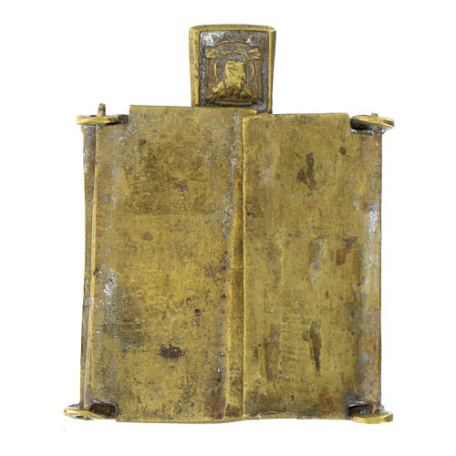 Alte faltbare Bronzeikone, Russland – Heilige Paraskeva mit Heiligen, 19 Jh, 11 × 9,5 cm 3