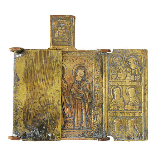 Icône ancienne de voyage Saint Nicolas et autres saints Russie XVIIIe siècle 5x6 cm 2