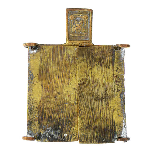 Ícone antigo de viagem bronze Rússia São Nicolau e santos séc. XVIII 5x6 cm 3