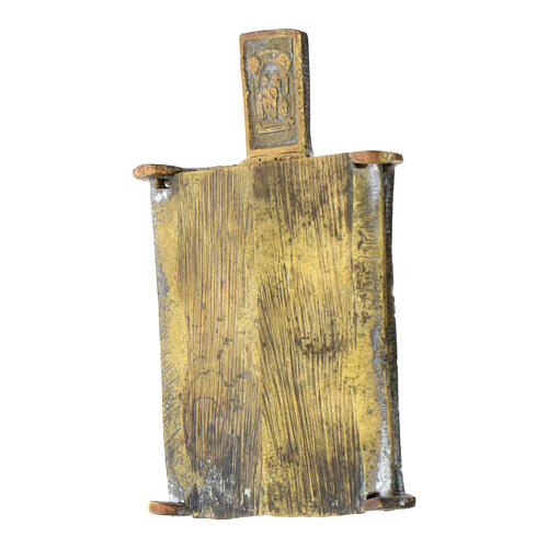 Ícone antigo de viagem bronze Rússia São Nicolau e santos séc. XVIII 5x6 cm 4