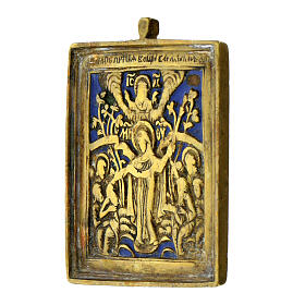 Ancient Russian icon, Joy of all who sorrow, bronze, 19th century, 2.2x2 in