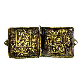 Icono de viaje antiguo Odighitria San Nicolás siglo XIX 7x3 cm