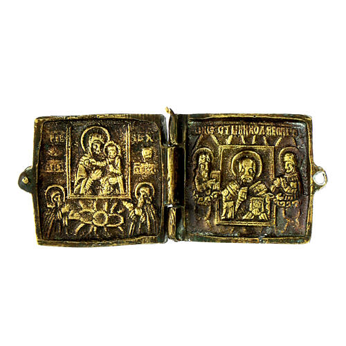 Icono de viaje antiguo Odighitria San Nicolás siglo XIX 7x3 cm 1