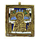 Icona antica da viaggio San Nicola bronzo XIX secolo 5x3,5 cm s1