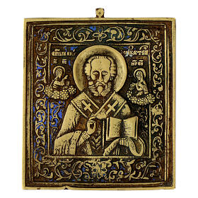 Icono antiguo de viaje San Nicolás de Myra siglo XIX 11x10 cm