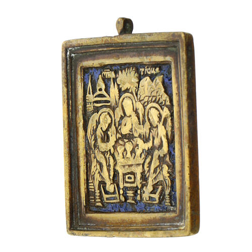 Icona antica da viaggio Trinità Russia bronzo XVIII sec 5,5x5,7 cm 2