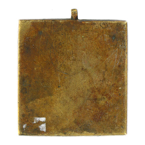 Icona antica da viaggio Trinità Russia bronzo XVIII sec 5,5x5,7 cm 3