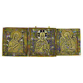 Antique Russian travelling icon, Deesis, 19th century, 14x6 in