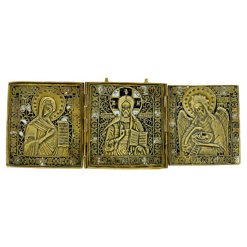 Antique Russian travelling icon, Deesis, 19th century, 14x6 in 1