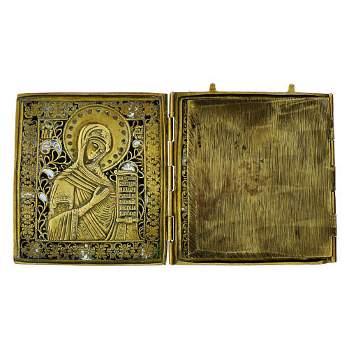 Icona da viaggio antica russa bronzo Deesis XIX sec 36x15 cm 5