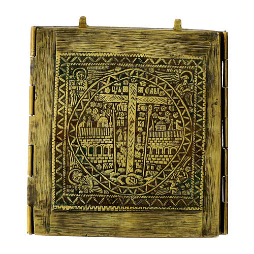 Icona da viaggio antica russa bronzo Deesis XIX sec 36x15 cm 6