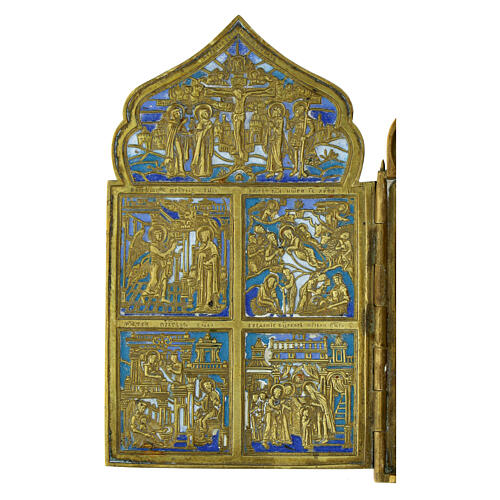 Travel icon Ancient Russian polyptych 19th century 17x40 cm 2