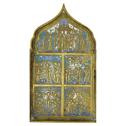 Travel icon Ancient Russian polyptych 19th century 17x40 cm 4