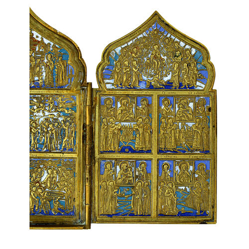 Travel icon Ancient Russian polyptych 19th century 17x40 cm 5