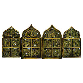 Antike russische Bronzeikone – Klappikone, 18. Jahrhundert, 17,5 × 40 cm