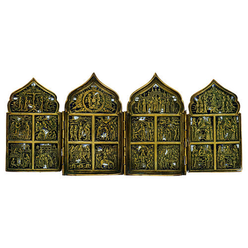 Antike russische Bronzeikone – Klappikone, 18. Jahrhundert, 17,5 × 40 cm 1