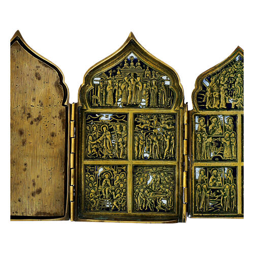 Antike russische Bronzeikone – Klappikone, 18. Jahrhundert, 17,5 × 40 cm 4