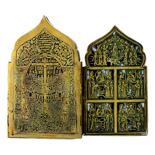 Antike russische Bronzeikone – Klappikone, 18. Jahrhundert, 17,5 × 40 cm 5