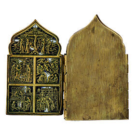 Icono plegable antiguo Rusia bronce siglo XVIII 18x40 cm