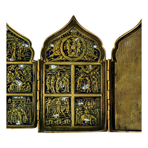 Ancient Russian icon bronze foldable 18th century 18x40 cm 3