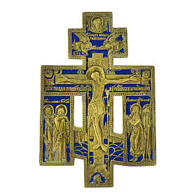 Antique orthodoxe cross, enamelled bronze, Russia, 19th century, 6.5x4 in