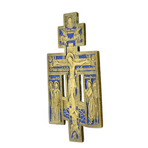 Croix orthodoxe bronze émaillé ancien Russie XIXe siècle 17x11 cm 3