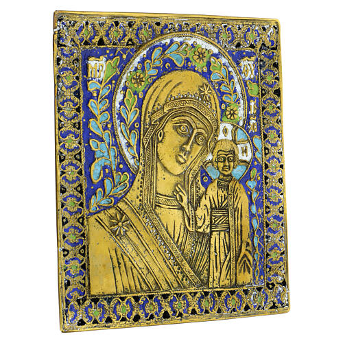 Icona antica russa Madonna di Kazan bronzo XX secolo 26x23 cm 3