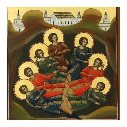 Icône ancienne russe les Sept Dormants d'Ephèse XIXe siècle 26,5x22 cm 2