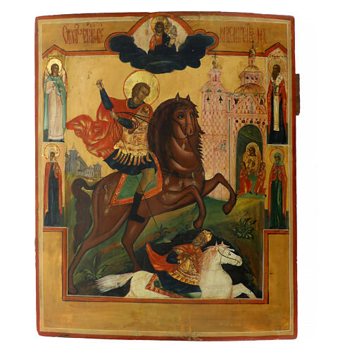 Icona antica Russia San Demetrio di Tessalonica XIX 43x36 cm 1