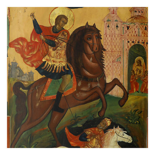 Icona antica Russia San Demetrio di Tessalonica XIX 43x36 cm 2