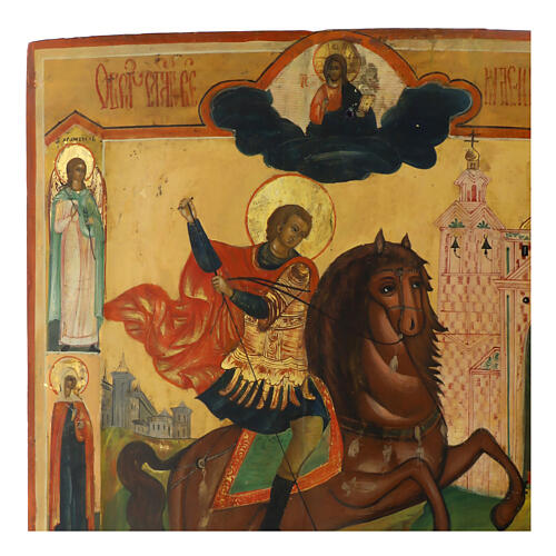 Icona antica Russia San Demetrio di Tessalonica XIX 43x36 cm 3