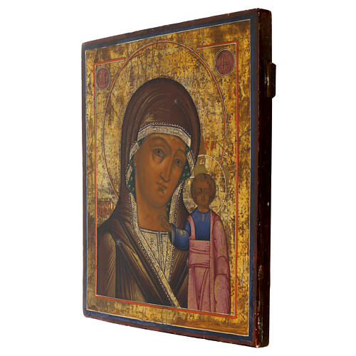 Icona antica Russia Madonna di Kazan XIX sec 35,5x31x2,5 cm 3
