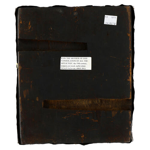 Antike russische Ikone, Gottesmutter „Freude aller Betrübten“, Metallriza, neunzehntes Jahrhundert, 29 x 25 cm 7