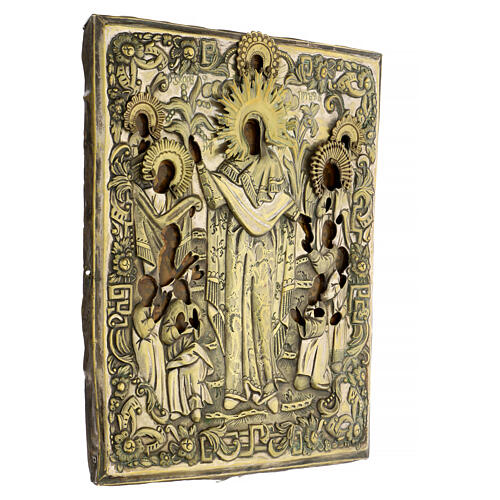 Ícone antigo russo Alegria de Todos os Aflitos com riza metal séc. XIX 29x25 cm 5