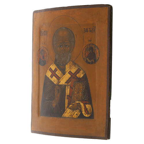 Icône Russie ancienne Saint Nicolas thaumaturge siècle XVIIIe restaurée 30x25 cm 3