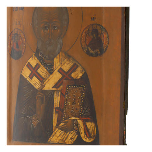 Icona Russia antica San Nicola Taumaturga XVIII sec restaurata 30x25 cm 4