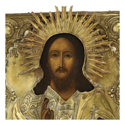 Ancient Russian icon of the Cosmocrator golden riza 19th century 31x26 cm 2