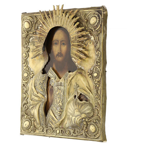 Ancient Russian icon of the Cosmocrator golden riza 19th century 31x26 cm 3