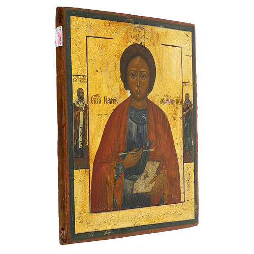 Icona russa antica San Pantaleone XIX sec 30x26 cm 5