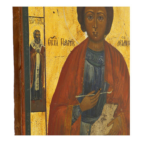 Icona russa antica San Pantaleone XIX sec 30x26 cm 6