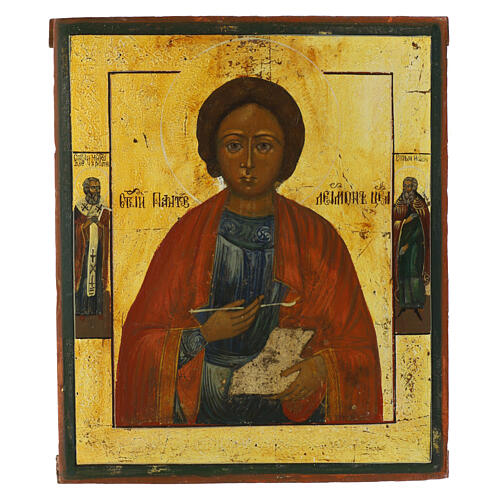 Ícone russo antigo São Pantaleão séc. XIX 30x26 cm 1