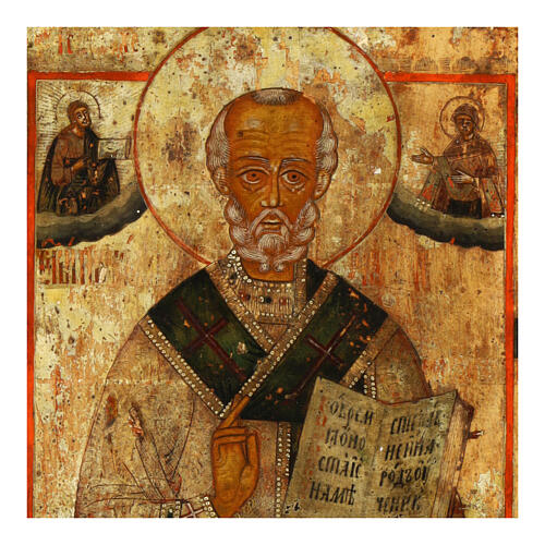 Icona antica russa San Nicola Taumaturga XIX sec 26x23 cm 2
