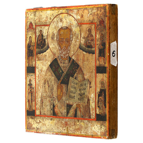 Icona antica russa San Nicola Taumaturga XIX sec 26x23 cm 3